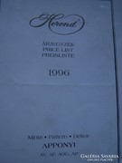 Herendi árjegyzék 1996 Apponyi mintás tárgyak