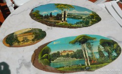 Baths from the beginning of the century - antique print / painting wood slices 3 pcs