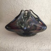 Nagy, háromarcú muránói üvegtálka - murano art glass bowl  (65)
