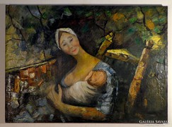 Magyar festő " Anya gyermekével" 1940-50-es évek