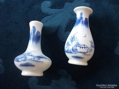 Kézzel festett-kék-fehér Kangxi váza-2 db-8,5cm
