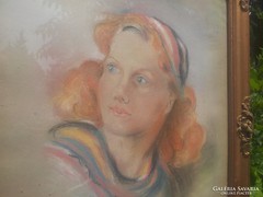 Antique female portrait in pastel -v.