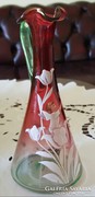 Szecessziós fújt,festett üveg karafa.