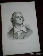 Famous people on antique engraving - woodcut Schiller