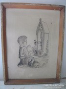 Antik fali kép eladó! Imádkozó kisfiú.