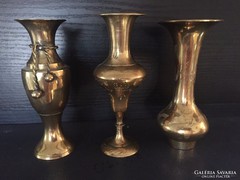 3 old decorative copper vases of different shapes