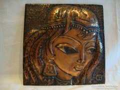 Jelzett retro fém falikép , női arc
