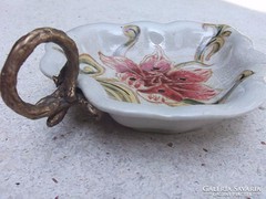 Szappantartó-kínáló-dísztál porcelán bronz füllel