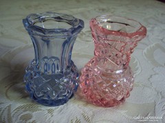 Kék és rózsaszín,kristály jellegű mini váza-/ibolya+hóvirág/