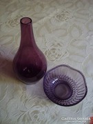 Organza purple glass vase and glass bowl (together)