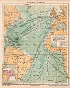 Atlanti - óceán térkép 1894, eredeti, antik 