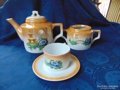 Antik zsolnay teás csésze aljjal + cukortartó + teáskanna
