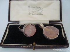 Modernista ezüst gyűrű és medál rózsakvarccal
