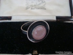 Modernista skandináv ezüst gyűrű rózsakvarccal