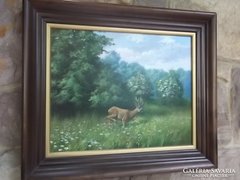 Csiszár József Őzbak/ A vad- o.,fa,jjl. c.festménye vadászoknak ajándékba is