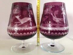 Gyönyörű bíbor pácolt kézi csiszolt vadász kristály poharak