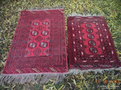 2 db Türkmén kézi csomózású gyapjú szőnyeg 130x70 és 97x58