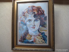 Női portré akvarel ,Bartinai 1949 szignó szép keretben 35x48 + keret
