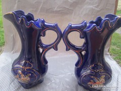 Pair of quality cobalt blue German porcelain decanter vases