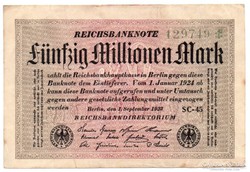 Németország 50millió német Márka 1923 nagy zöld csill. sorsz