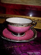 Ezüstözött, Waldershof teás csésze, rózsaszín alap.