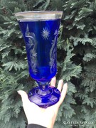 KIÁRUSÍTÁS! Antik bieder vastagfalú kék kehely váza