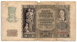 Lengyelország német megszállás 20 lengyel Zloty, 1940, visel