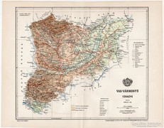 Vas vármegye térkép 1897, eredeti, antik