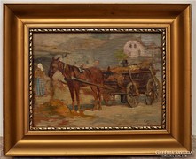 Egerváry Potemkin Ágost (1858-1930) Lovasszekér Antik festmé