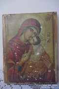 Mária kis Jézussal fatáblára transzferált ikon kép 18x14x2cm
