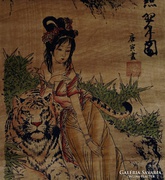Kínai szépség tigris tekercskép vad hölgy idomár nő vadász
