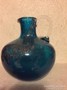 Kék, fémmel szórt művészi üvegkancsó váza (5)