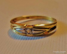 Szép régi kis gyémántos 14kt fehér-sárga arany gyűrű