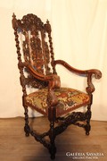 Nagyon szép antik faragott trónfotel,karfás szék!