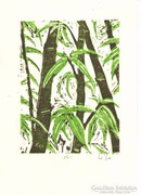 Bamboos; colour linocut print