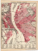Budapest Főváros térkép (e) 1892, eredeti, antik, magyar