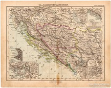 Dalmácia és Bosznia térkép 1893, eredeti, német, antik