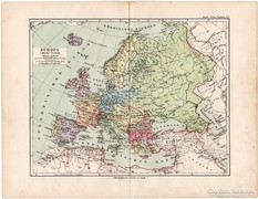 Európa térkép 1892, eredeti, német nyelvű, régi