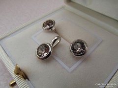 Silver button set - stud earrings + pendant new champagne color