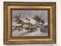 Németh György festmény: Téli tanyaudvar