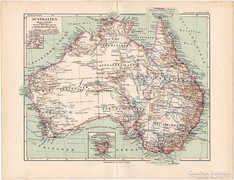 Ausztrália térkép 1892, német, eredeti, régi