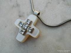 Necklace with interesting stone cross pendant