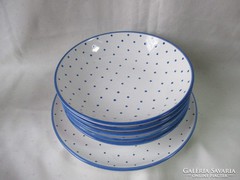 Gmundner fehér-kék pöttyös tányér.5 mély,2 db lapos.