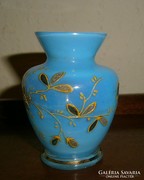 Antik kalcedon kézi festett üveg  váza 