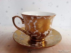 Antique beautiful gilded tea cup cup + saucer, thick heavy!