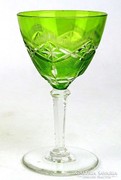 0L561 Régi zöld kristály pezsgős talpas pohár