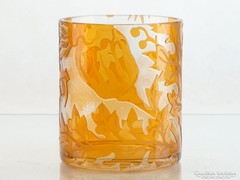 0L322 Régi maratott narancs színű üveg váza 13 cm
