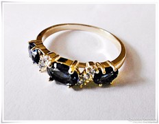 14 K arany - gold filled -gyűrű zafír kövekkel jelzett