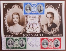 Monacói hercegi pár emléklap 1956-ból, maximum card