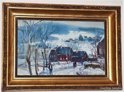 Xantus Gyula (1919-1993) Téli táj 1960 festménye 63x46cm